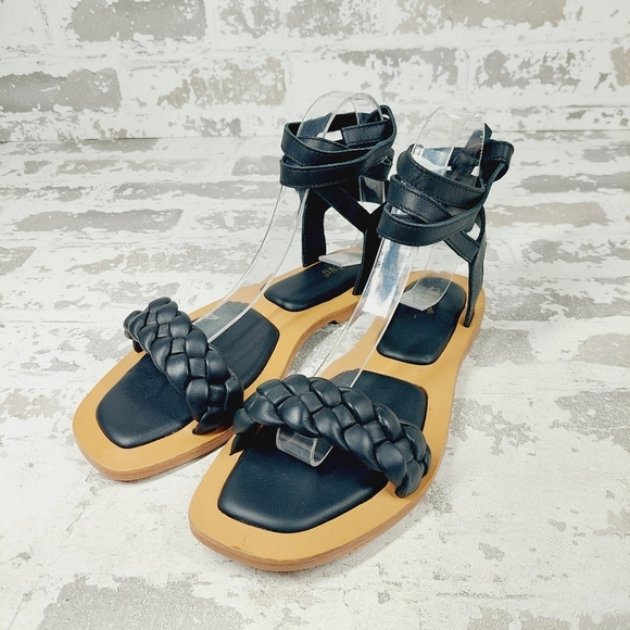New Crevo, Alma Black Braided Strap Bohemian Leather Sandals F691 - Picture 2 of 11